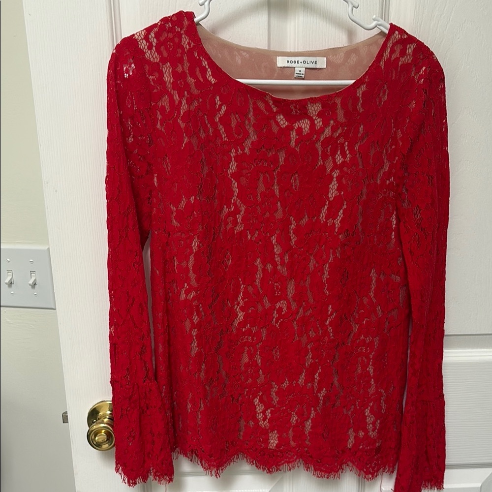 Rose & Olive Vibrant Red Lace Blouse